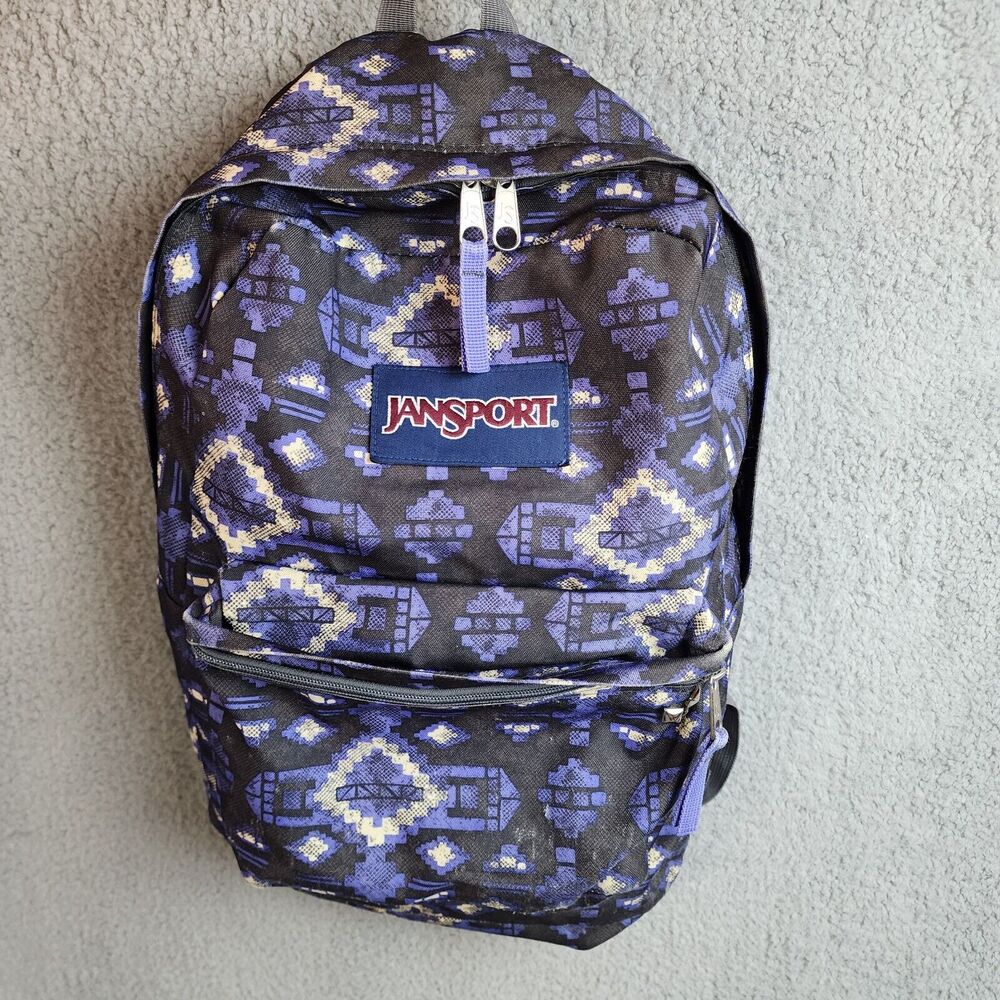 JanSport Big Student Backpack Navy Purple Black Aztec Pattern School Play Bag